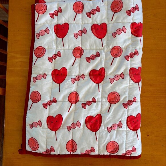 CHANDELLI 5LB WEIGHTED BLANKET KIDS TODDLER 36"x 48" PINK/WHITE LOLLIPOPS, HEART - Picture 1 of 1